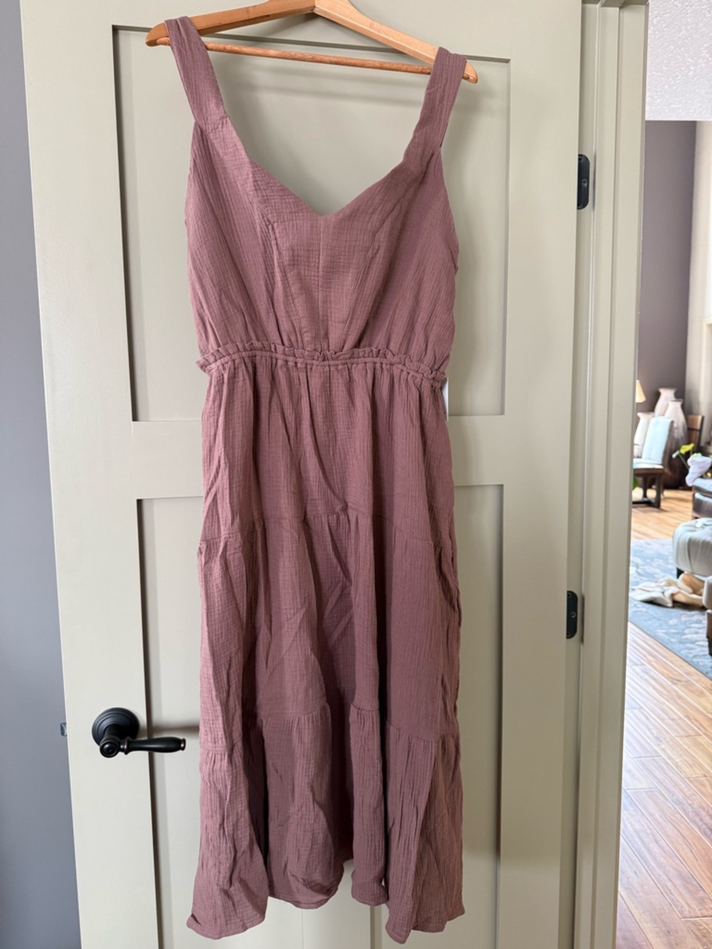 Dex Rose Taupe Tiered Midi Dress